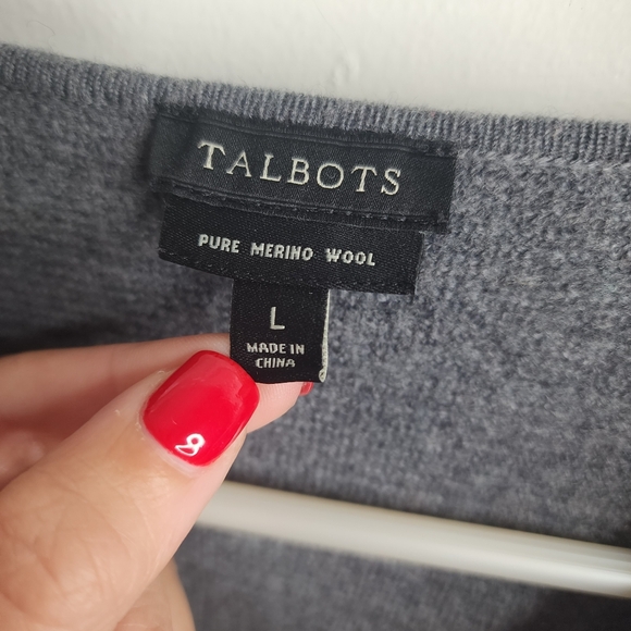 Talbots merino wool fringe Gray cardigan Large - Picture 5 of 6